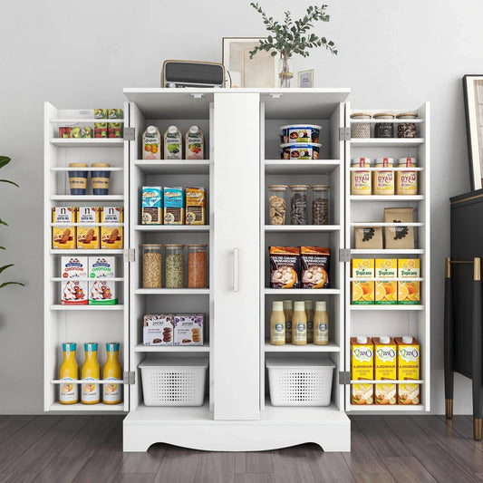 🔥 מבצע השקה לזמן מוגבל🔥מבצע חם🌟ארון אחסון למזווה 📦 | עם מגירה ומדפים מתכווננים 🔧 | מארגן מטבח לבן 🧺